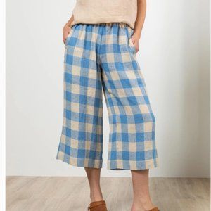 Pyne & Smith Culottes No.11 Tove Check XS Pants Trousers Linen Blue